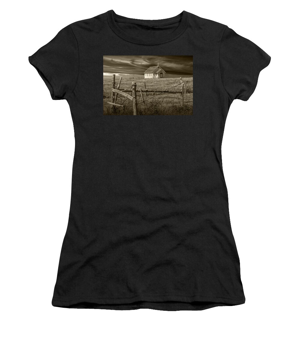 Church Women's T-Shirt featuring the photograph Old Rural Country Church in Sepia Tone #1 by Randall Nyhof