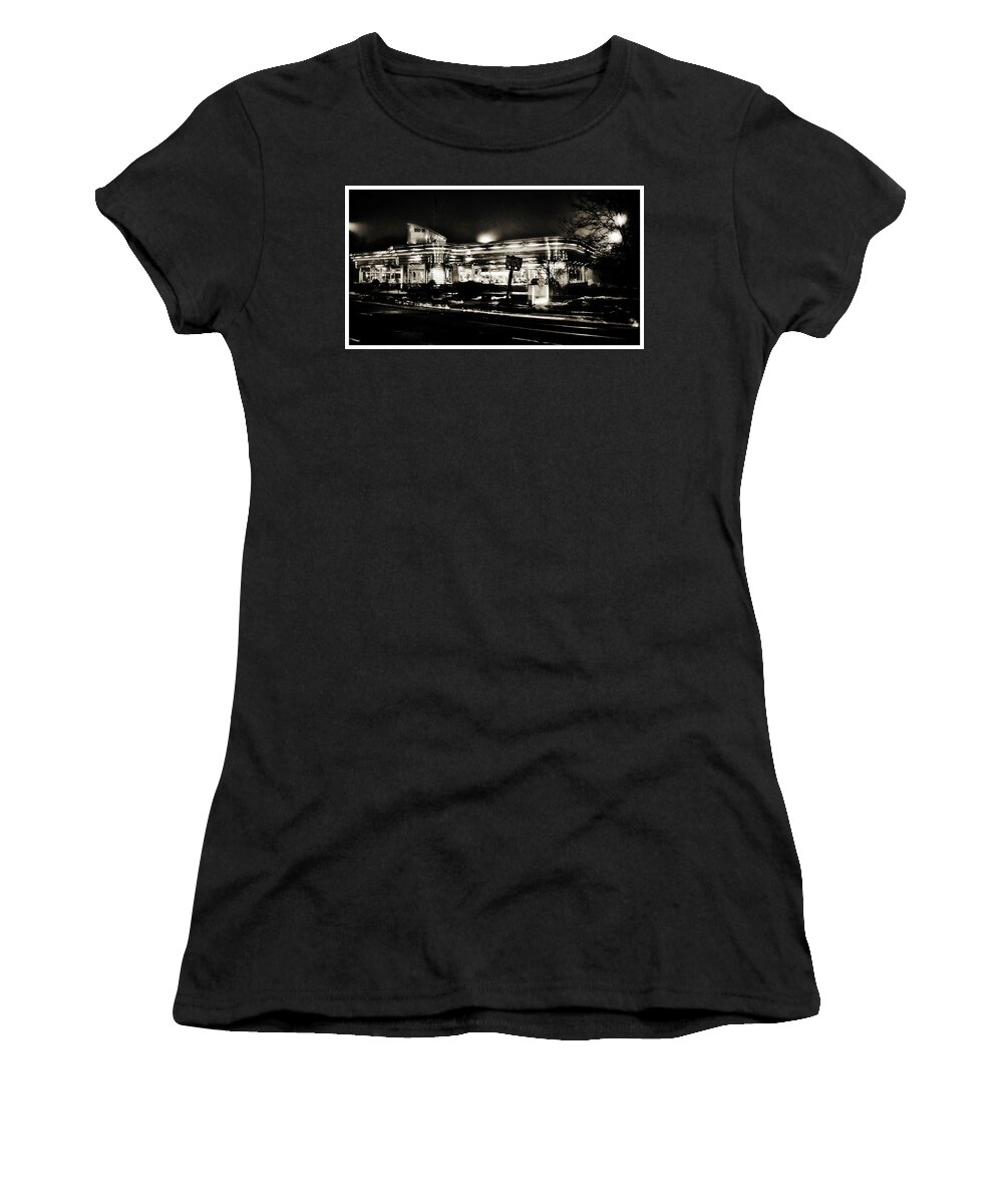 Diner Women's T-Shirt featuring the photograph Open all night, Black And White by Bill Jonscher