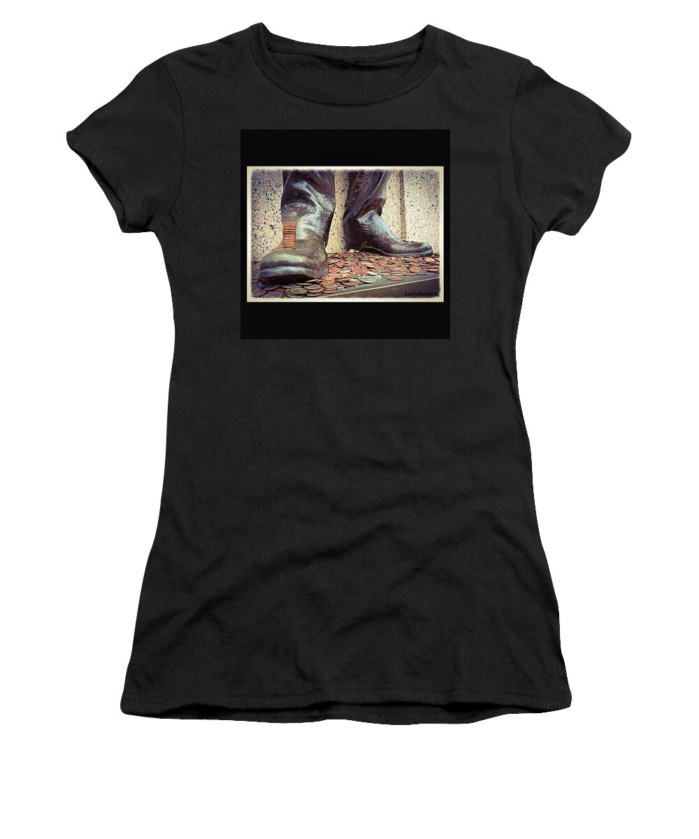 Collegelife Women's T-Shirt featuring the photograph #pennies And A Good #luck #tradition At #1 by Austin Tuxedo Cat