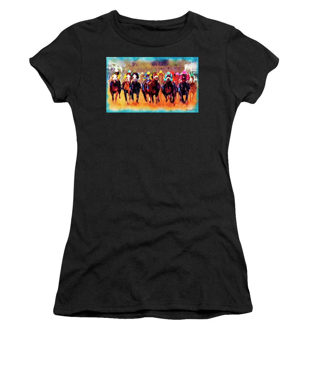 Kentucky Derby Women's T-Shirt featuring the digital art Race to the finish #1 by Ted Azriel