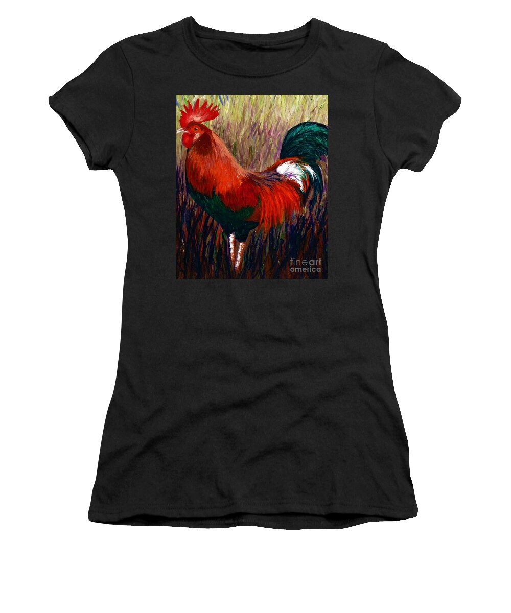 #rooster #chicken #animals #2d #art #artist #beautiful #colorful #fineart #greenliving #landscape #nature #natureaddict #newartwork #painting Women's T-Shirt featuring the painting Rudy the Rooster #1 by Allison Constantino