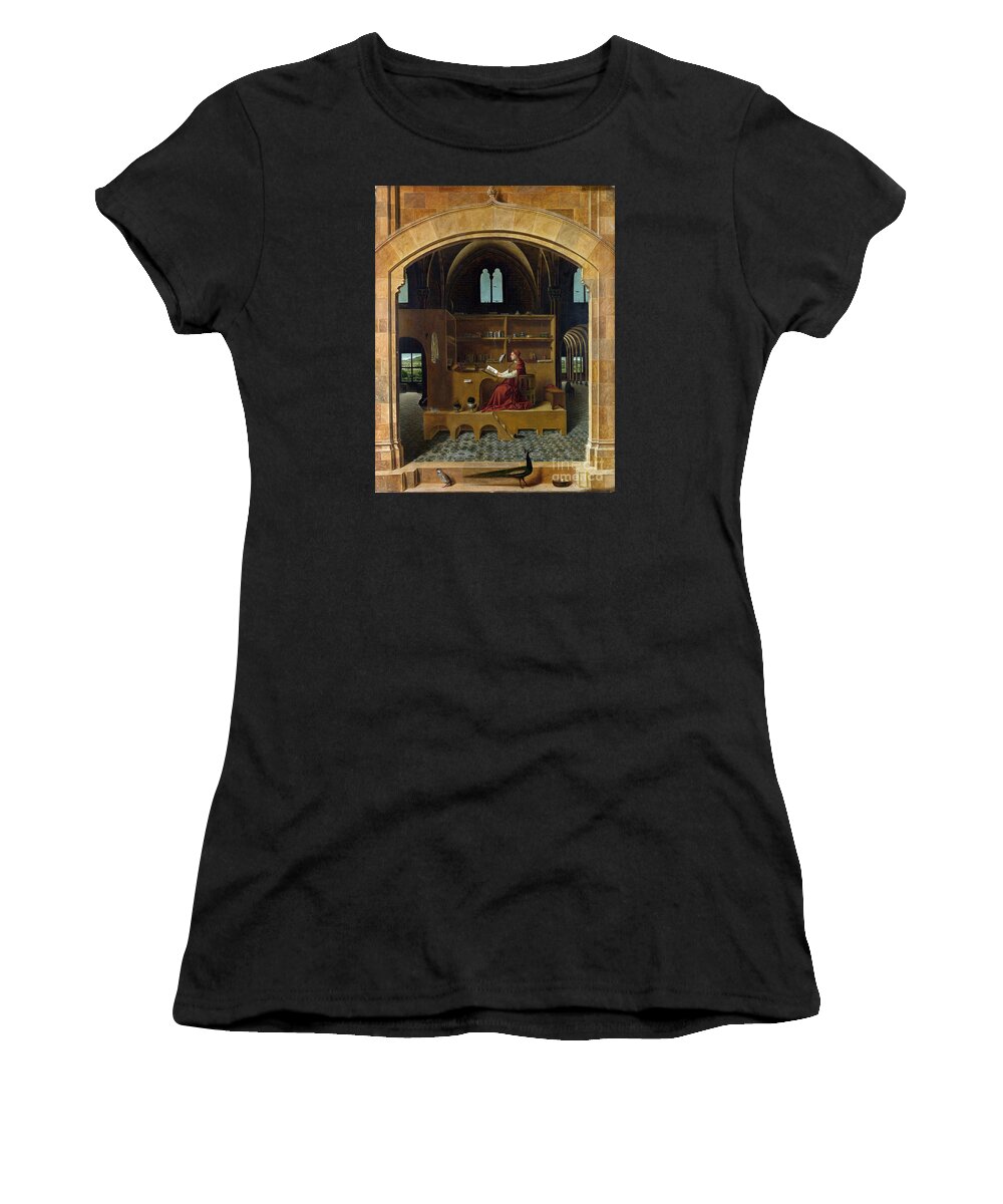 Antonello Da Messina Women's T-Shirt featuring the painting Saint Jerome in his Study #1 by Celestial Images