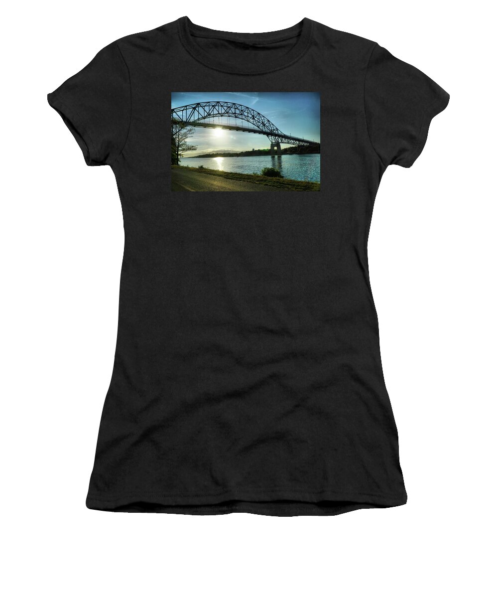 Sunset At Bourne Bridge Women's T-Shirt featuring the photograph Sunset At Bourne Bridge #1 by Lilia S
