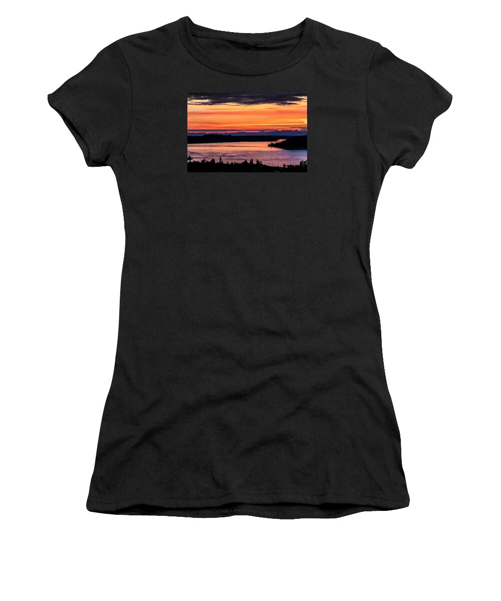 Sunset Women's T-Shirt featuring the photograph Sunset over Hail Passage on the Puget Sound #1 by Rob Green