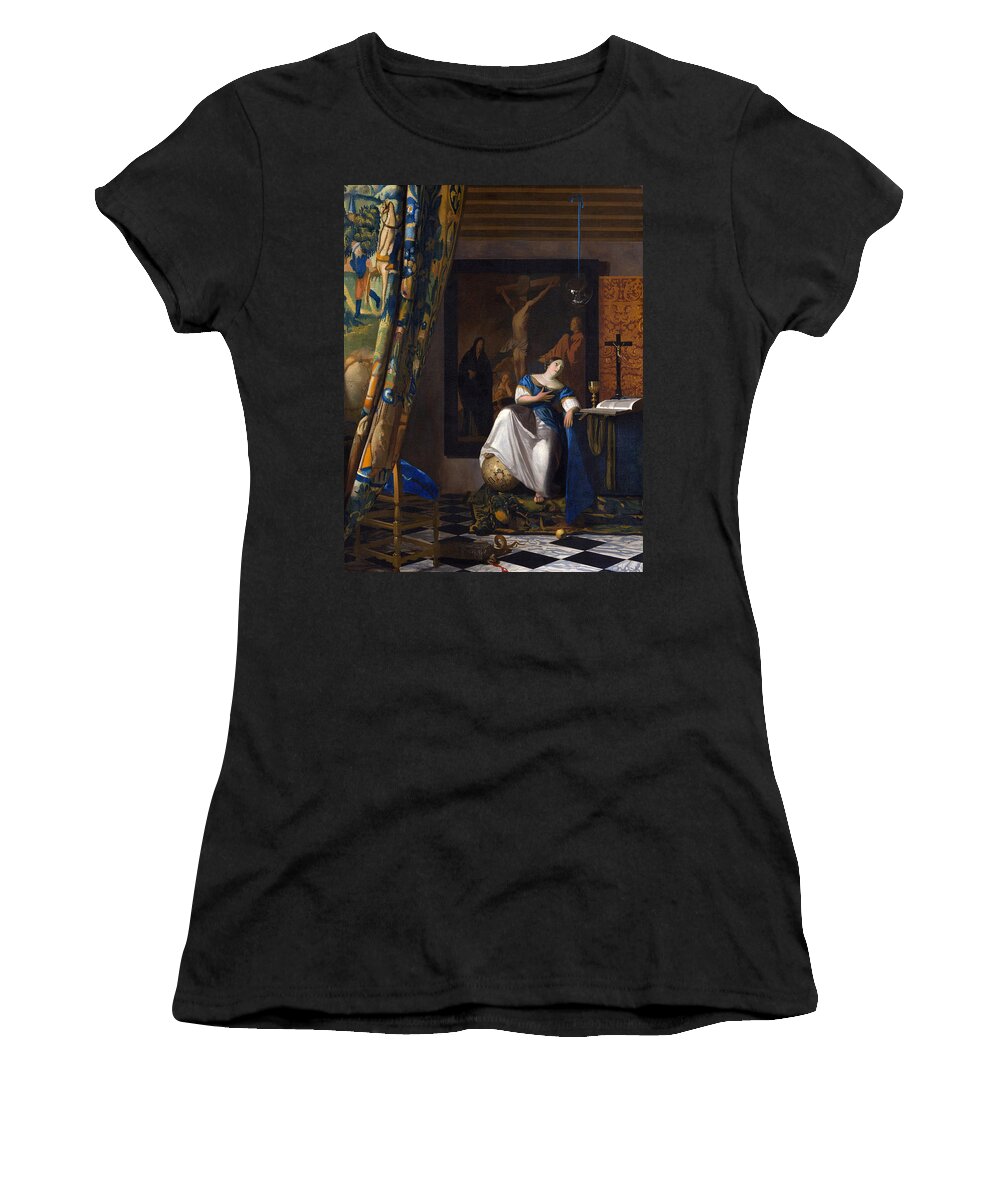 Johannes Vermeer Women's T-Shirt featuring the painting The Allegory of the Faith #2 by Johannes Vermeer