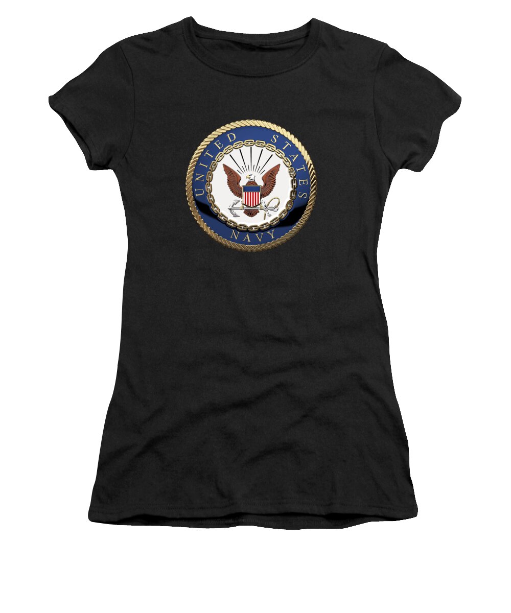 'military Insignia & Heraldry 3d' Collection By Serge Averbukh Women's T-Shirt featuring the digital art U. S. Navy - U S N Emblem over Black Velvet #1 by Serge Averbukh