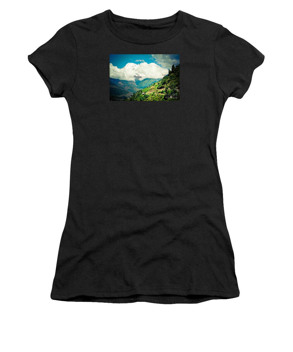 Annapurna Women's T-Shirt featuring the photograph Valley Himalayas mountain NEPAL #1 by Raimond Klavins