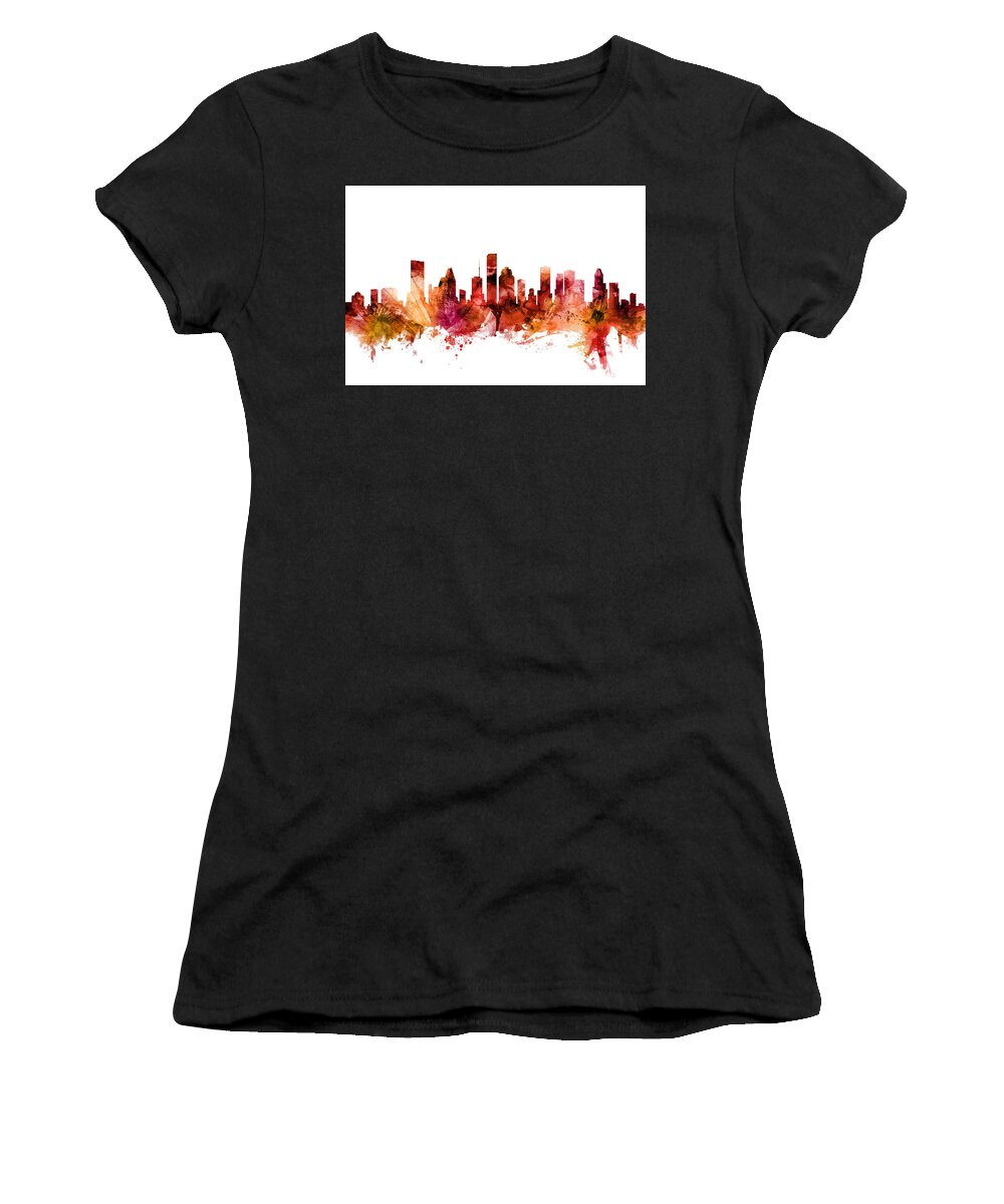 Houston Women's T-Shirt featuring the digital art Houston Texas Skyline #14 by Michael Tompsett