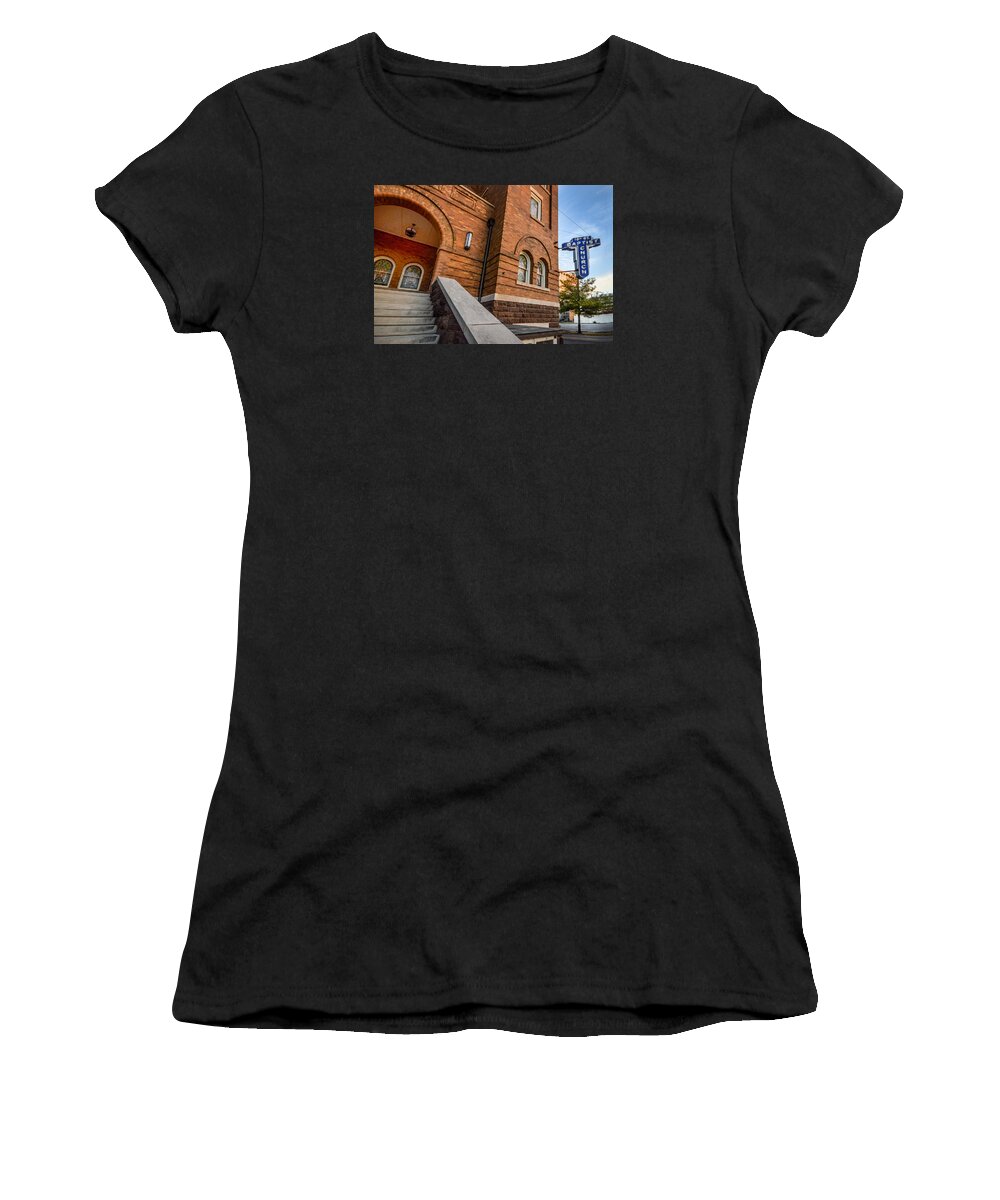 Birmingham Women's T-Shirt featuring the photograph 16th Street Baptist Church Sign and Steps in Birmingham Alabama by Michael Thomas