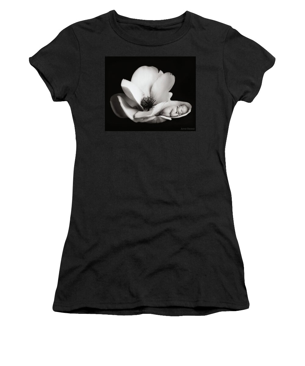 Black And White Women's T-Shirt featuring the photograph Violet in a Magnolia by Anne Geddes
