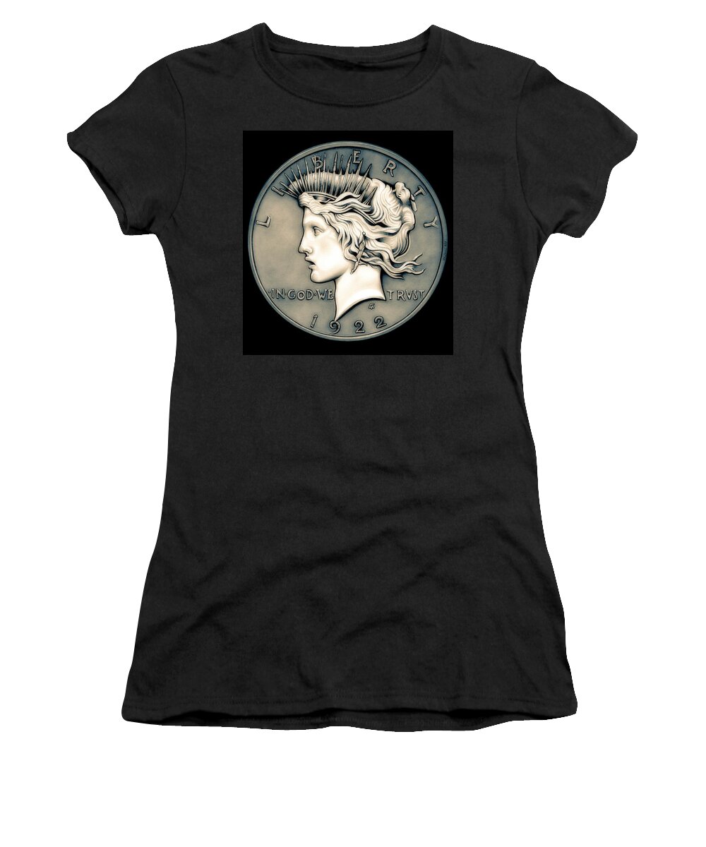Coin Women's T-Shirt featuring the drawing 1922 Ghost Peace Dollar by Fred Larucci