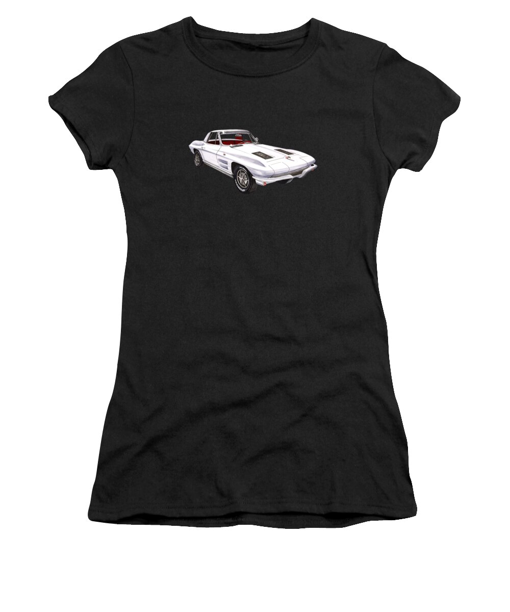 1963 Corvette Sport Car Art Women's T-Shirt featuring the painting Corvette Sting Ray 1963 by Jack Pumphrey