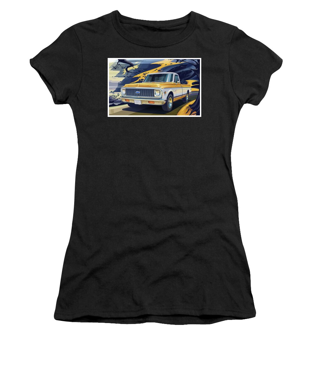 #faatoppicks Women's T-Shirt featuring the digital art 1971 Chevrolet C10 Cheyenne Fleetside 2WD Pickup by Garth Glazier