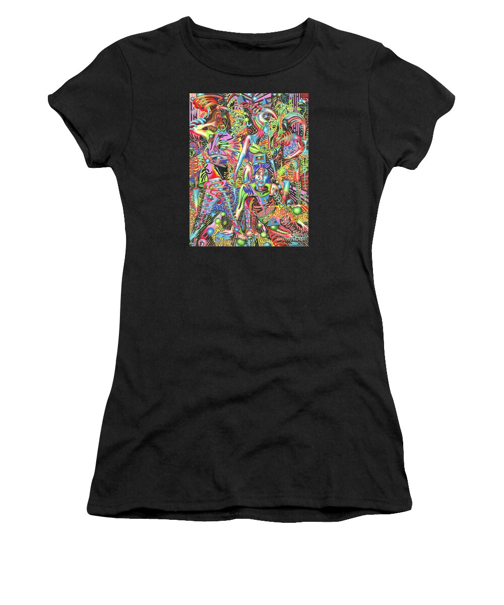 Abstract Women's T-Shirt featuring the drawing Animated Perspective of Nocturnal Wandering by Justin Jenkins