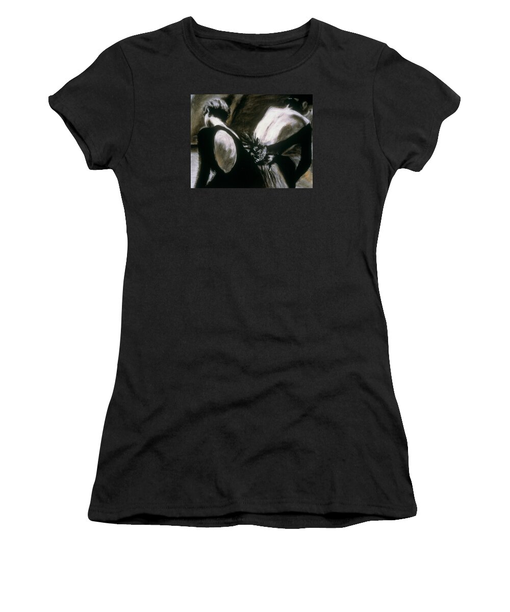 Ballet Women's T-Shirt featuring the drawing 2 Ballerinas by Mykul Anjelo