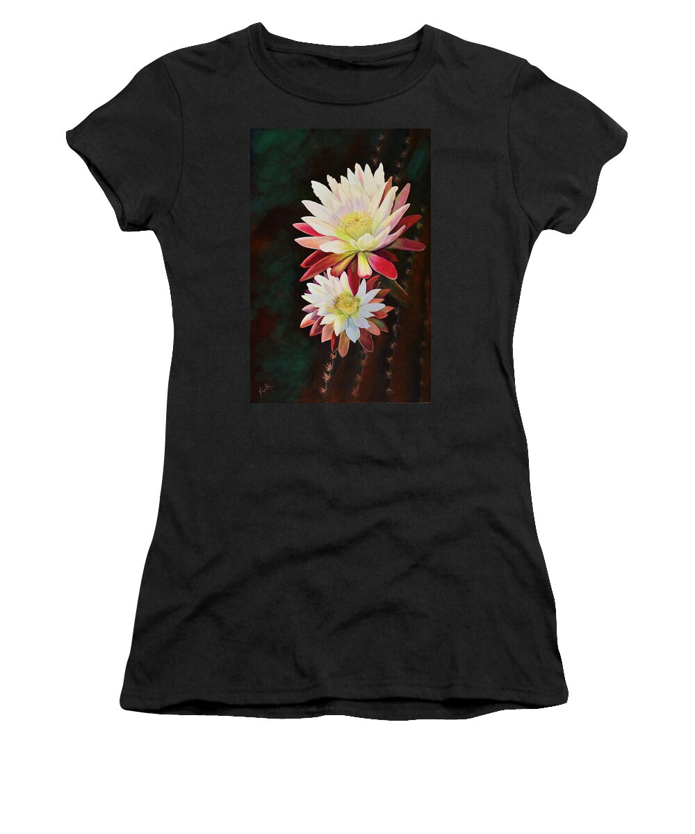 Night Blooming Cactus Women's T-Shirt featuring the painting Cereus Business #2 by Marilyn Smith