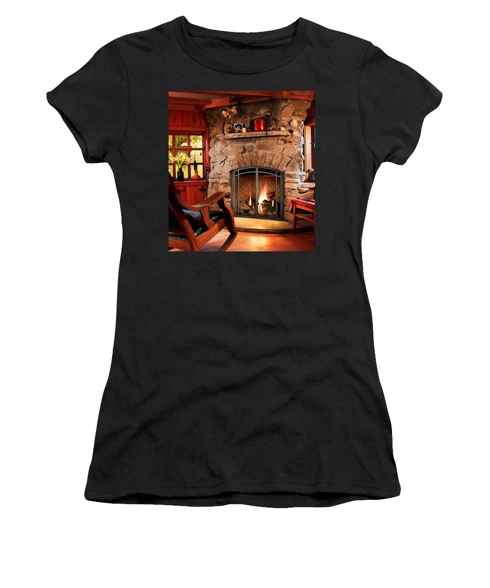 Fireplace Women's T-Shirt featuring the photograph Fireplace #2 by Jackie Russo