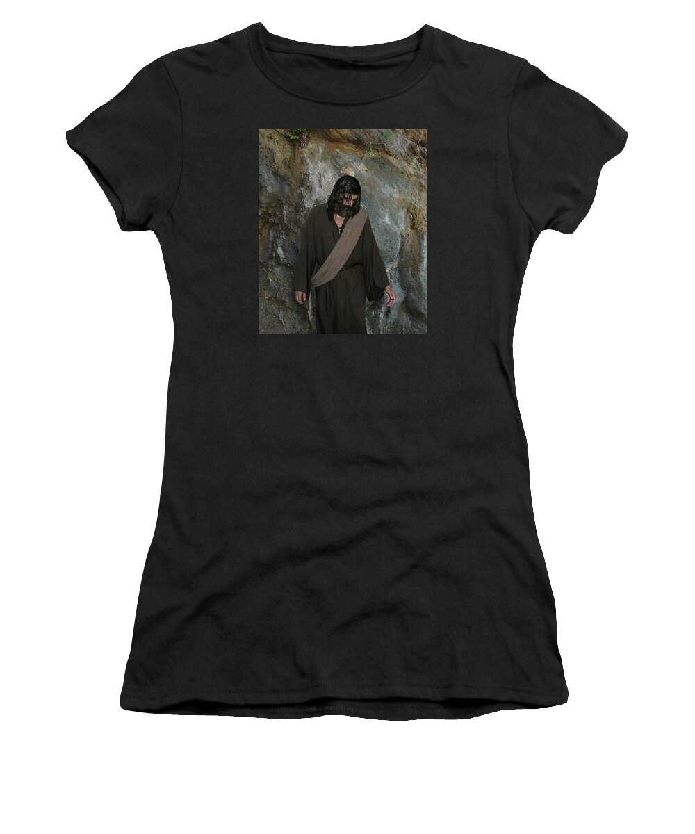 Alex-acropolis-calderon Women's T-Shirt featuring the photograph Jesus Christ- Rise And Walk With Me #2 by Acropolis De Versailles