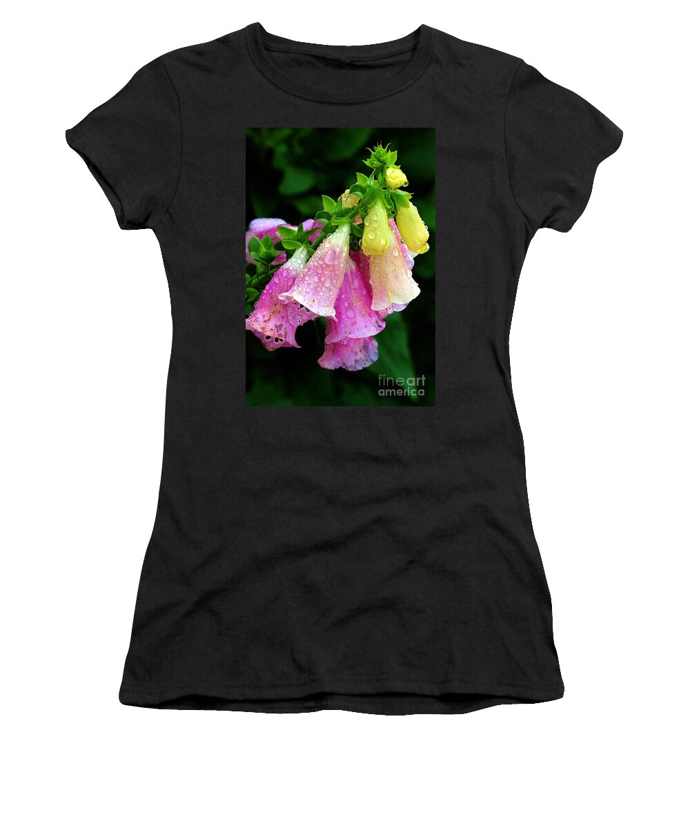 Foxgloves Women's T-Shirt featuring the photograph Raindrops #3 by Judi Bagwell