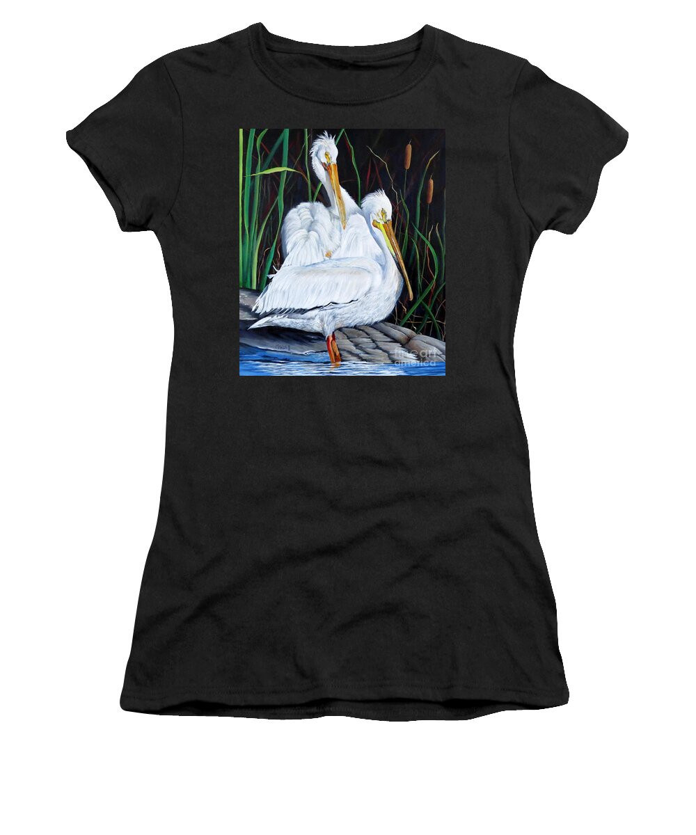 Pelican Women's T-Shirt featuring the painting 2's Company by Marilyn McNish