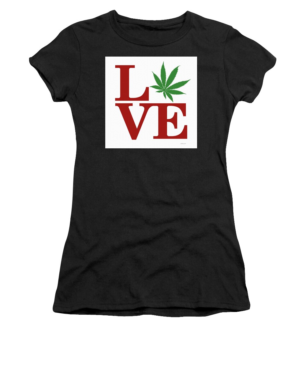 Marijuana Women's T-Shirt featuring the digital art Marijuana Leaf Love Sign #37 by Gregory Murray