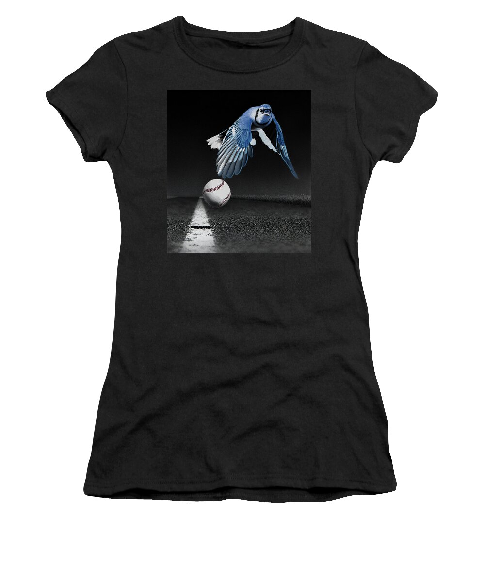 Blue Women's T-Shirt featuring the drawing 3rd Inning - Fair Ball by Stirring Images