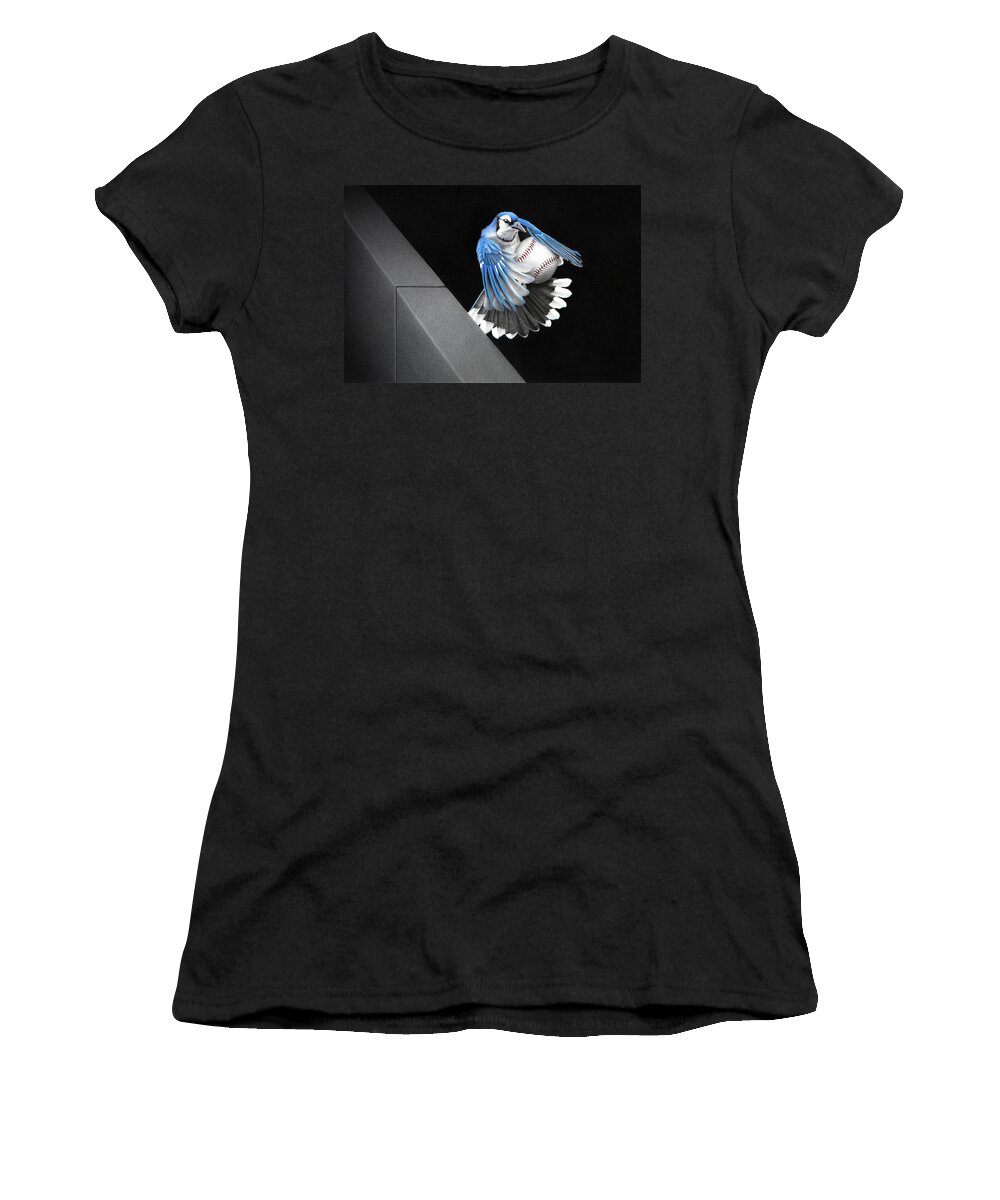 Blue Women's T-Shirt featuring the drawing 8th Inning - Out at the Fence by Stirring Images