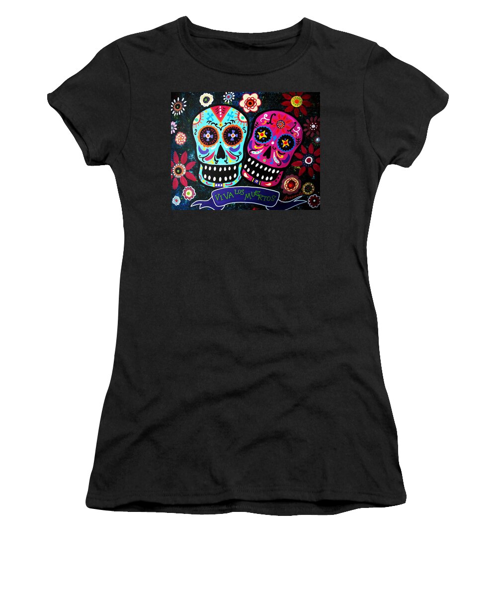 Dia Women's T-Shirt featuring the painting Couple Day Of The Dead #4 by Pristine Cartera Turkus