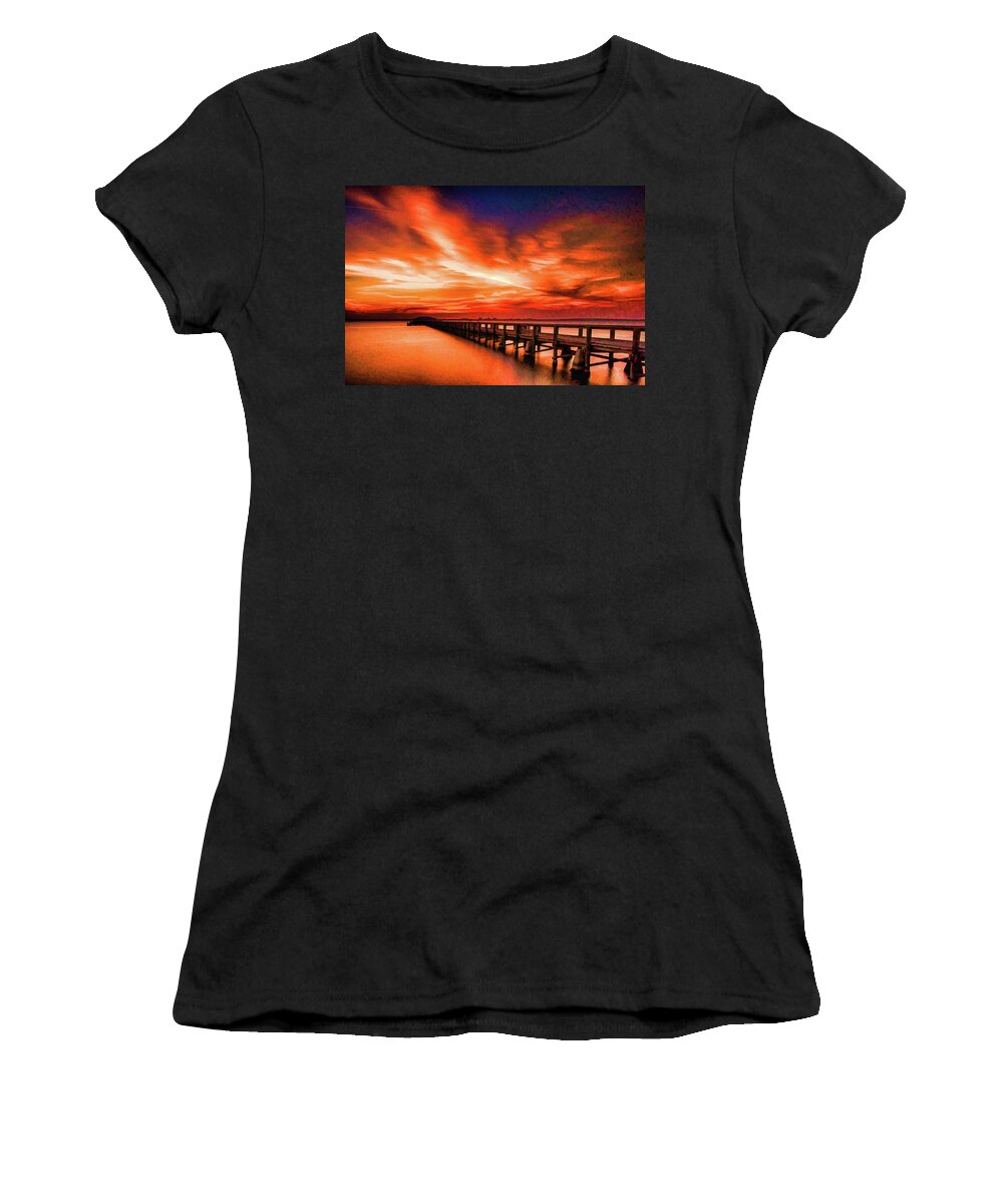 Florida Women's T-Shirt featuring the digital art Melbourne Beach Pier Sunset #5 by Stefan Mazzola