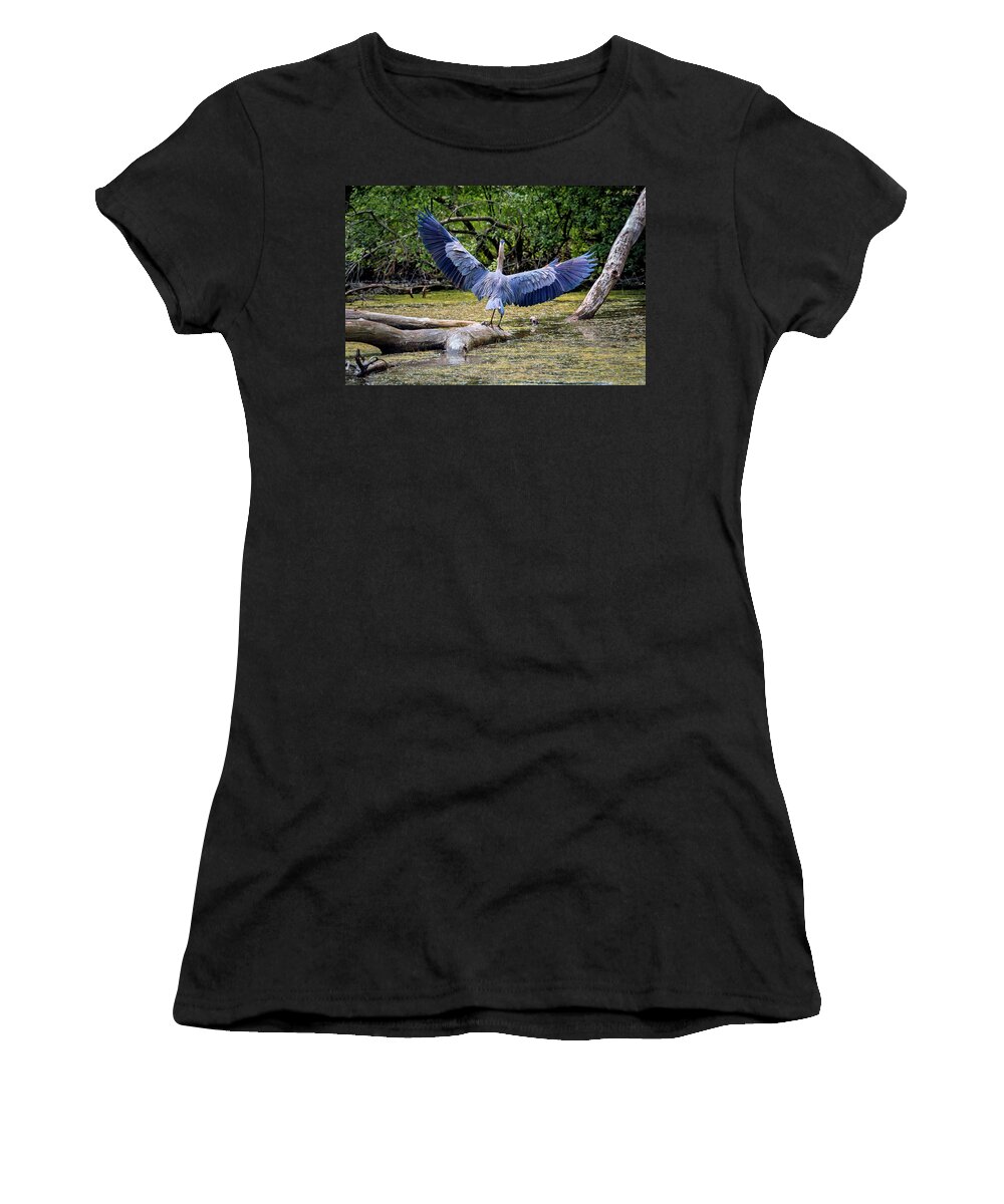 Animal Women's T-Shirt featuring the photograph Blue Heron #6 by Peter Lakomy
