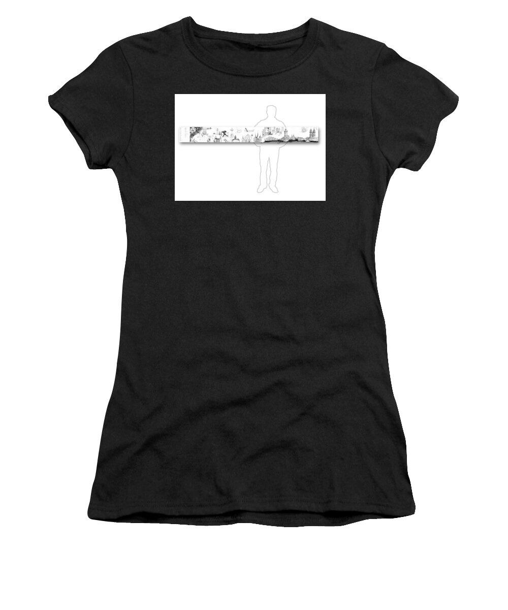 Sustainability Women's T-Shirt featuring the drawing 6.51.Hungary-6-Horizontal-with-Figure by Charlie Szoradi