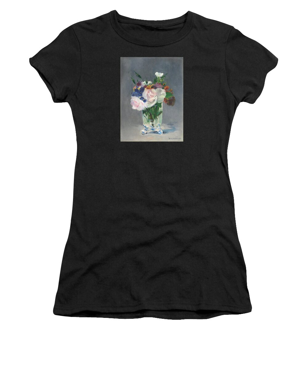 Edouard Manet Women's T-Shirt featuring the painting Flowers In A Crystal Vase #7 by Edouard Manet