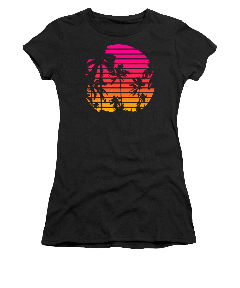 Sun Women's T-Shirt featuring the mixed media 80s Tropical Sunset by Filip Schpindel