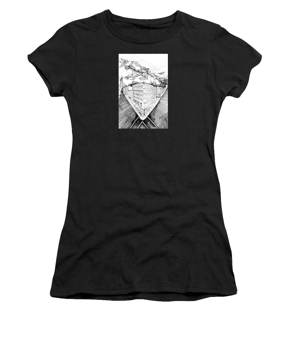 Sustainability Women's T-Shirt featuring the drawing 9.3.Big-City-1-detail-b by Charlie Szoradi
