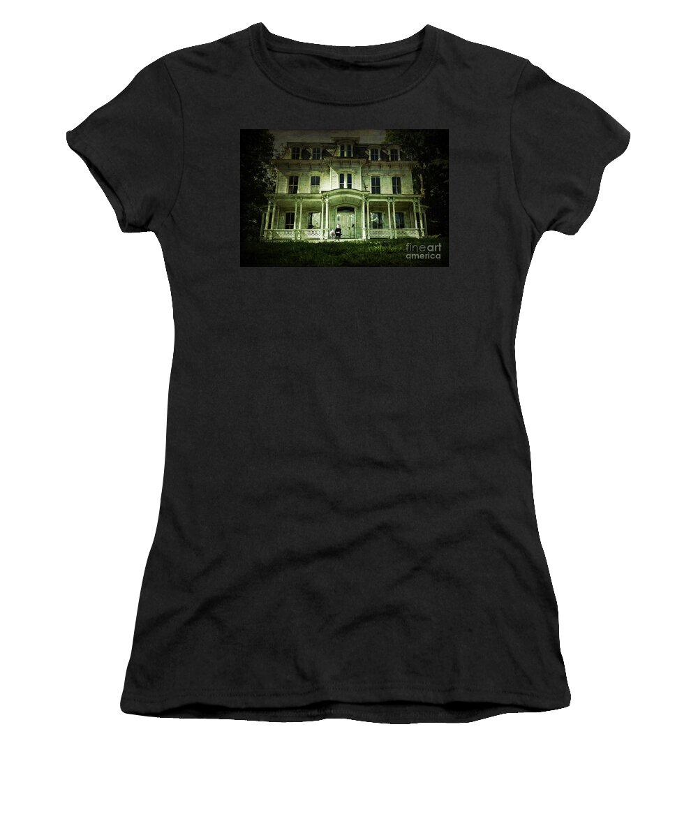 (architecture Or Architectural) Women's T-Shirt featuring the photograph A boy and his Chicken by Debra Fedchin