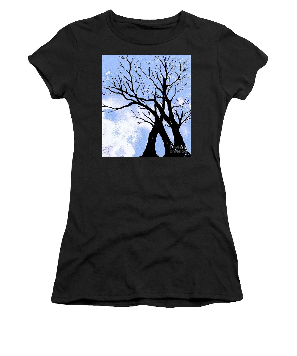 Trees Silhouette Women's T-Shirt featuring the painting A Crisp Winter Morning by Hazel Holland