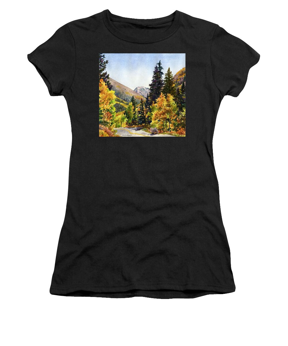 Colorado Fall Scene Painting Women's T-Shirt featuring the painting A Drive In the Mountains by Anne Gifford