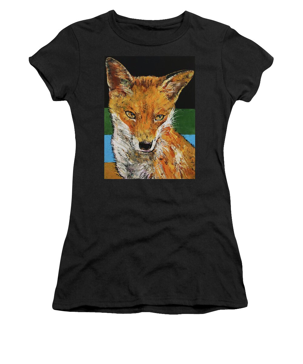 Red Women's T-Shirt featuring the painting Red Fox by Michael Creese