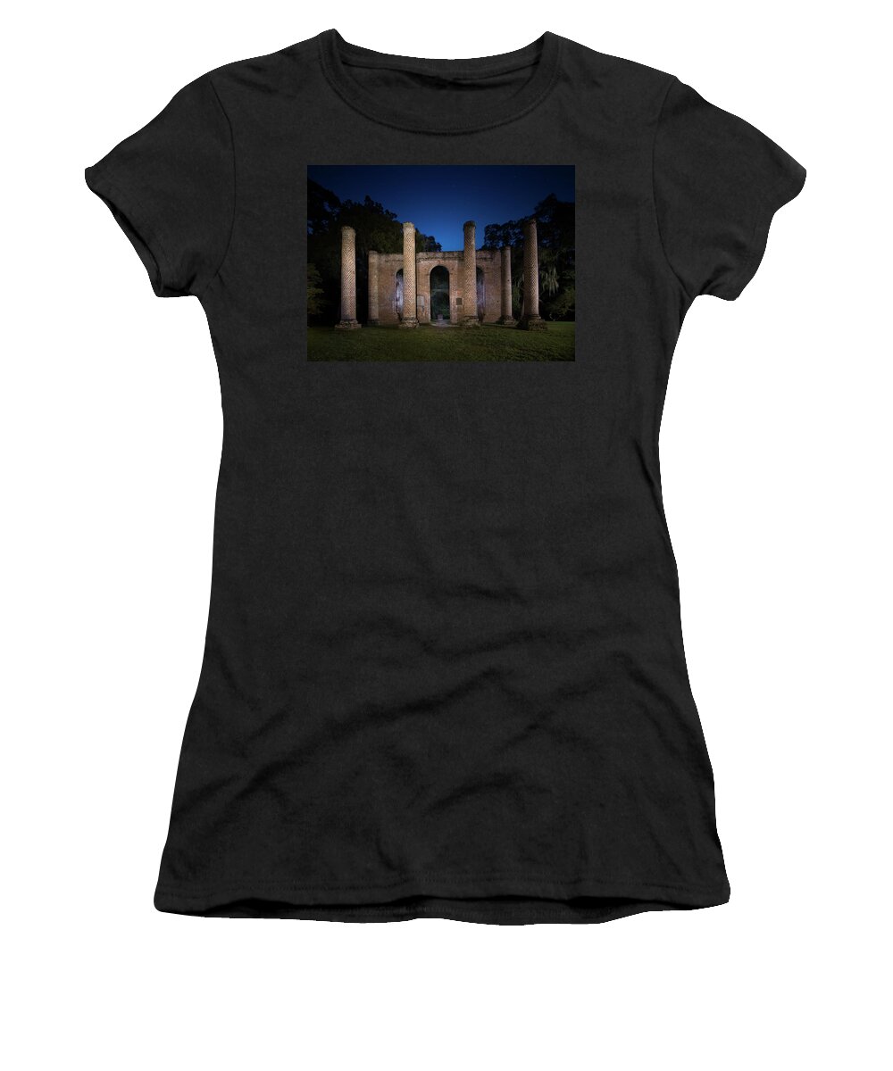 Old Sheldon Church Women's T-Shirt featuring the photograph A Night at Old Sheldon Church by Mark Andrew Thomas