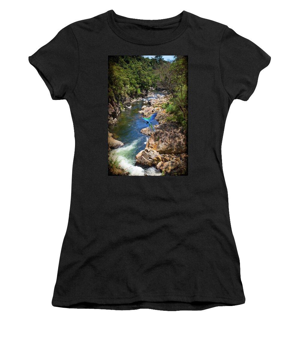 Karangahake Gorge Women's T-Shirt featuring the photograph A Parrot in a New Zealand Gorge by Kathryn McBride