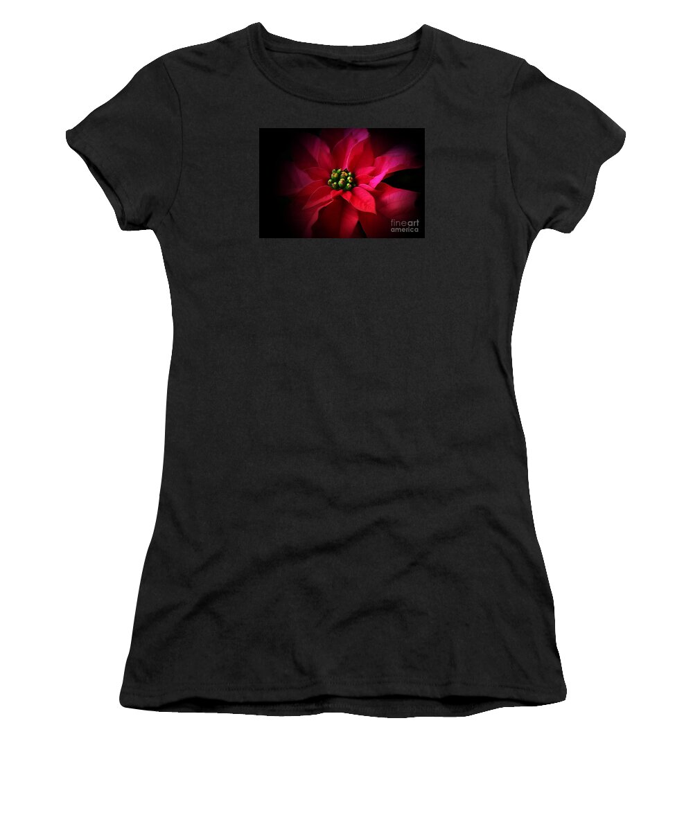 Pink Poinsettia Women's T-Shirt featuring the photograph A Poinsettia Portrait by Clare Bevan