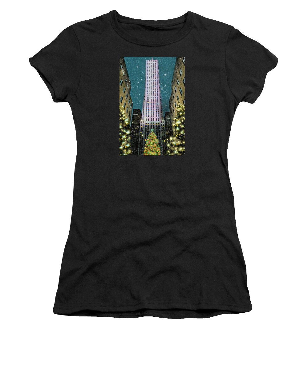 Rockefeller Center Women's T-Shirt featuring the photograph A Rocking Christmas by Diana Angstadt