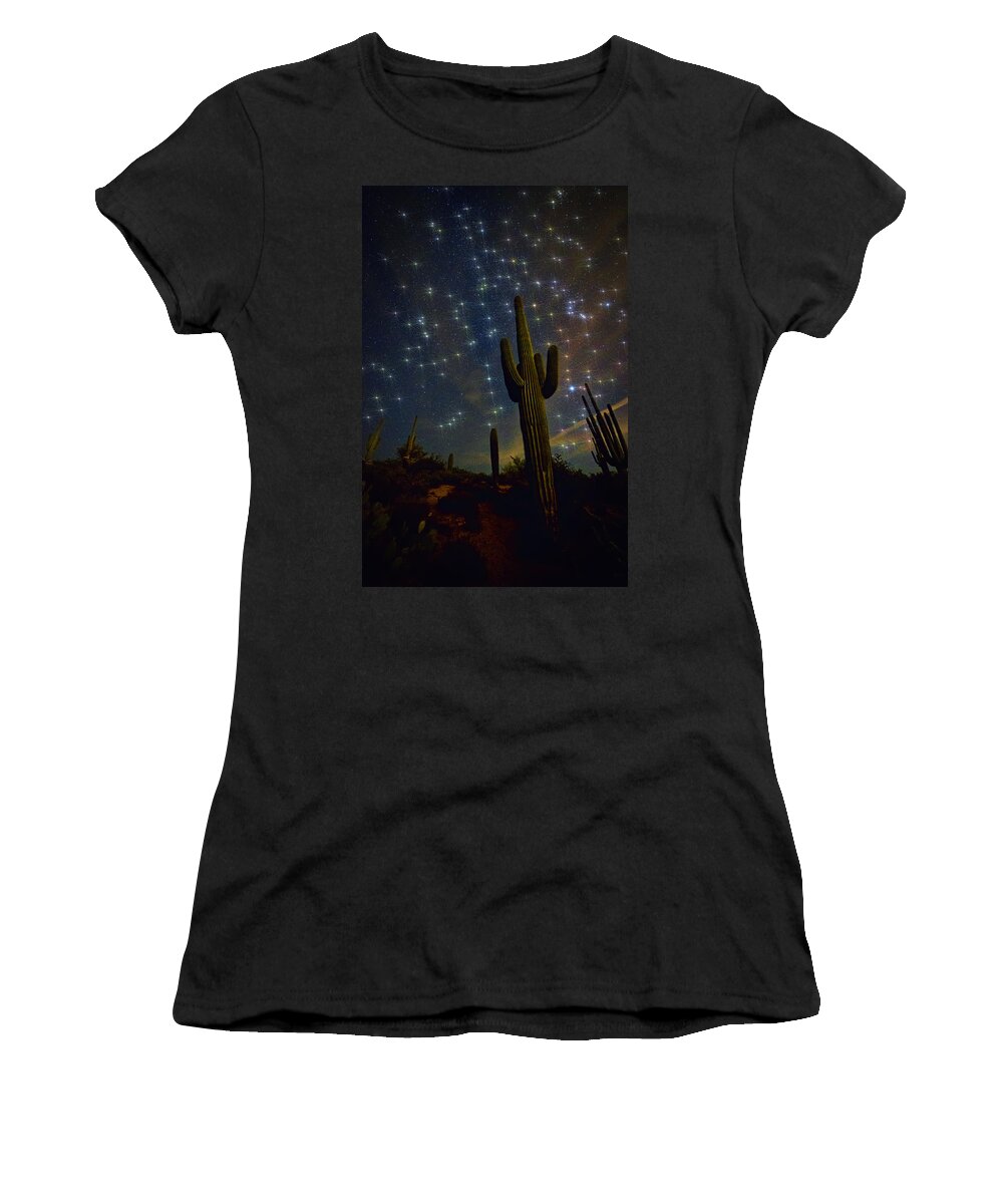 Night Skies Women's T-Shirt featuring the photograph A Starry Desert Evening by Saija Lehtonen