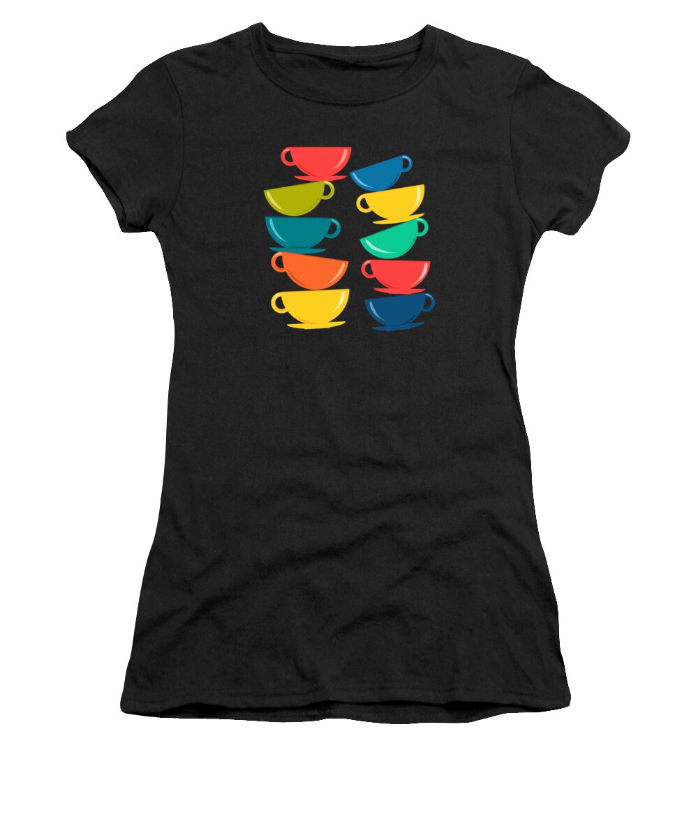 Graphic-design Women's T-Shirt featuring the painting A Teetering Tower Of Colorful Tea Cups by Little Bunny Sunshine