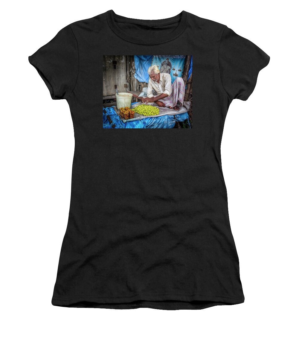 Asia Women's T-Shirt featuring the photograph A vendor. by Usha Peddamatham