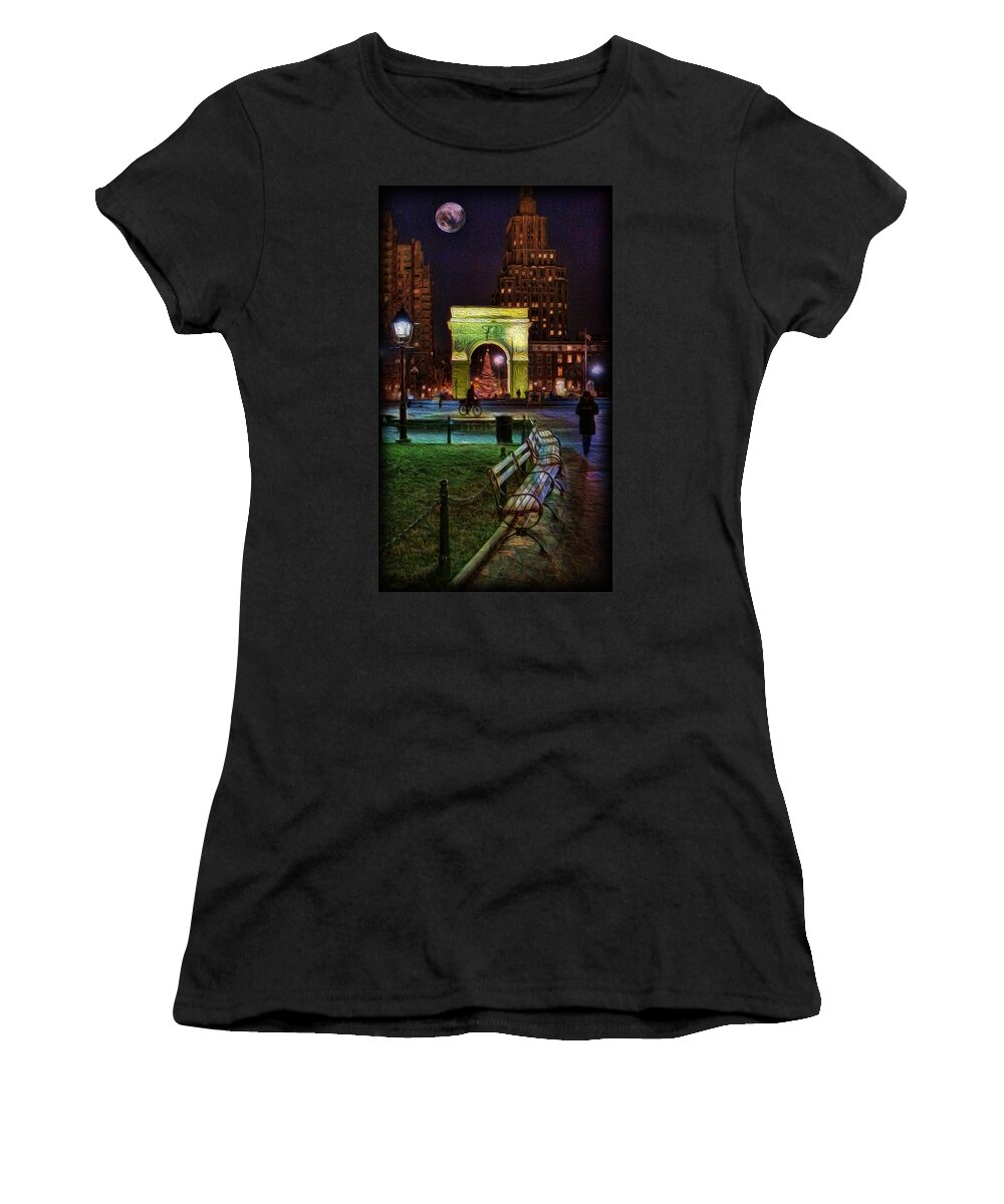 A Walk In The Park Women's T-Shirt featuring the photograph A Walk in Washington Square by Lee Dos Santos