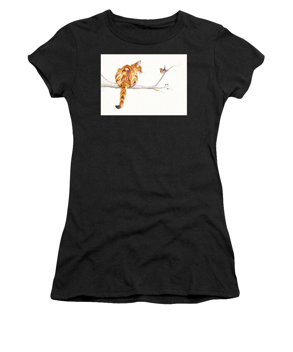 Tabby Women's T-Shirt featuring the painting A Winter Meeting - Ginger Cat by Debra Hall