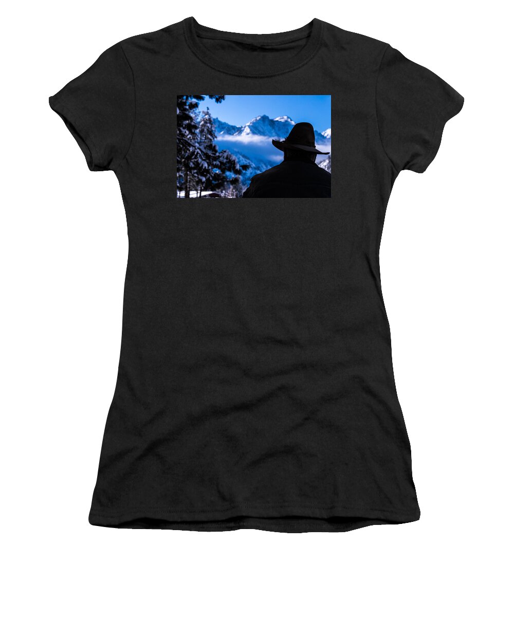 Cowboy Women's T-Shirt featuring the photograph A Winter's Journey by Laddie Halupa