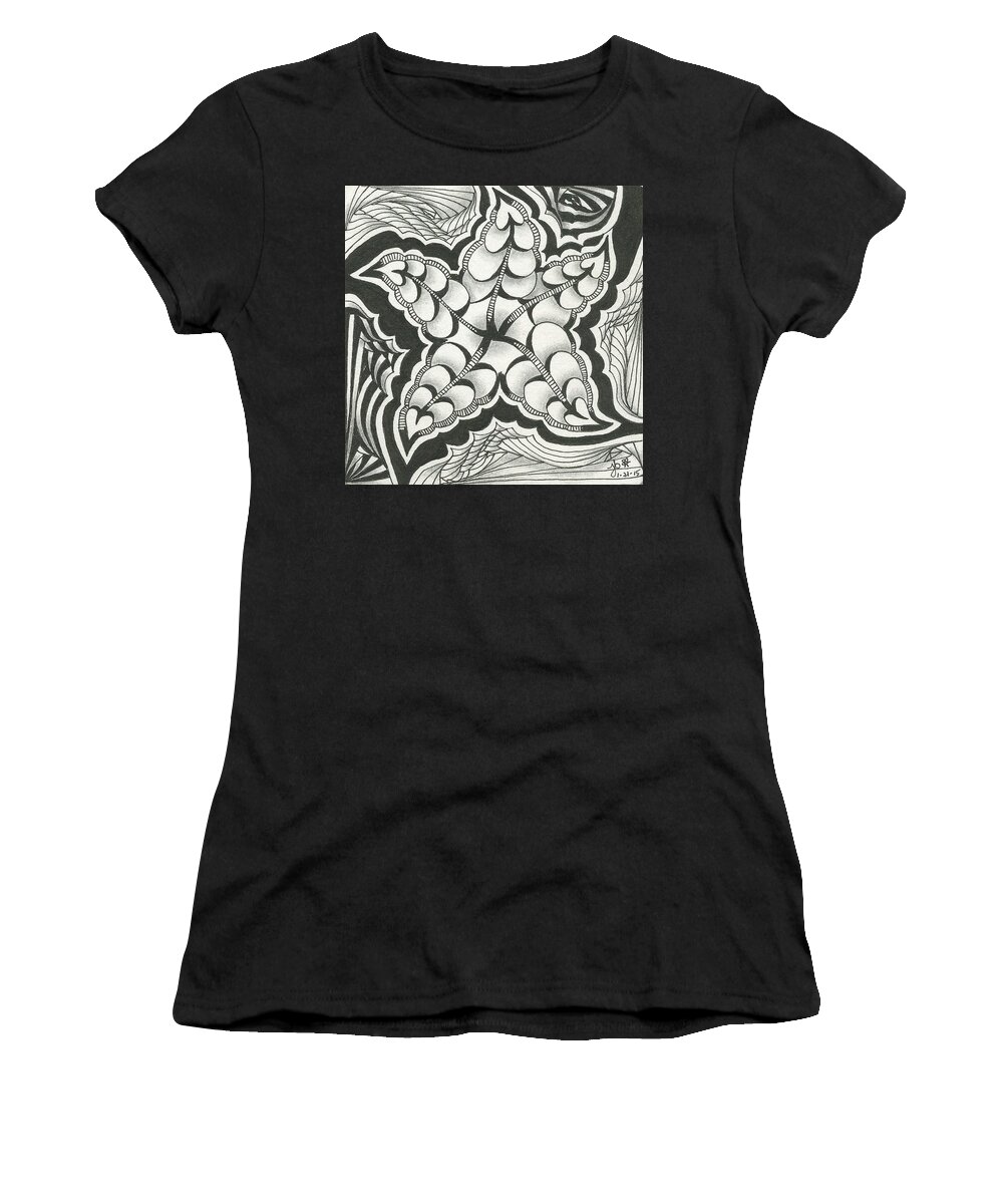Zentangle Women's T-Shirt featuring the drawing A Woman's Heart by Jan Steinle