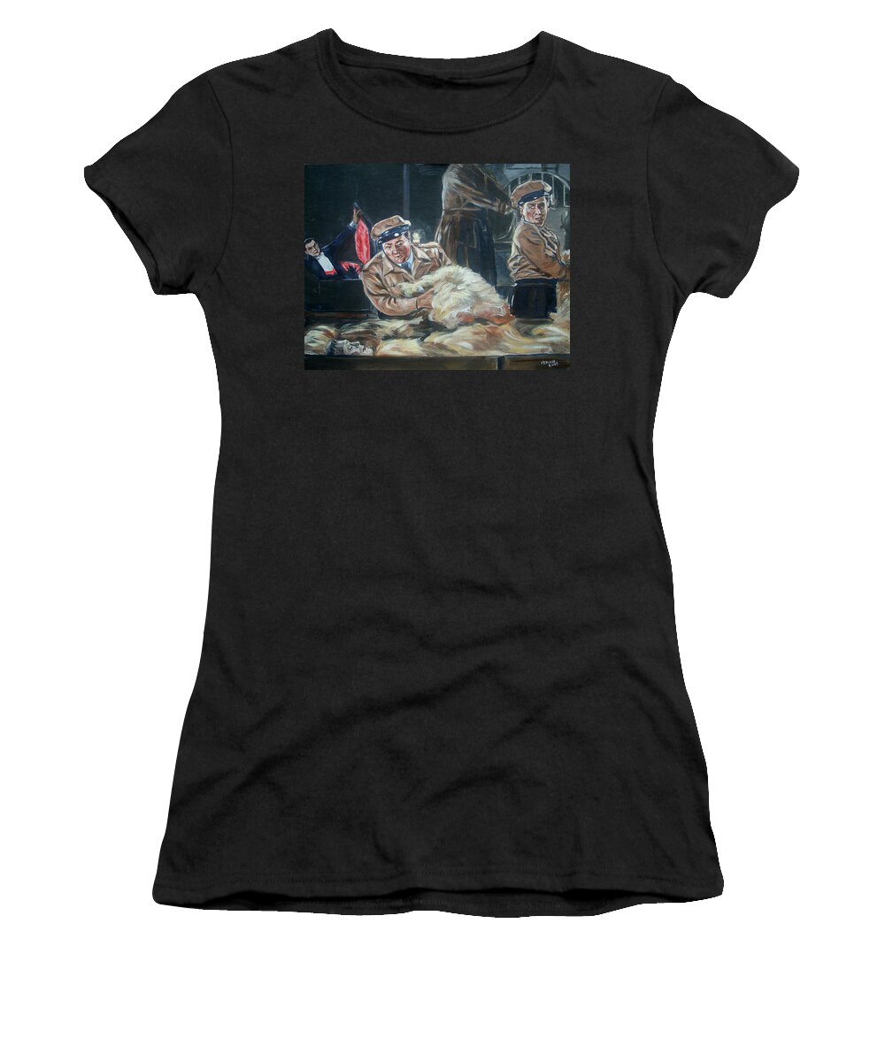 Comedy Women's T-Shirt featuring the painting Abbott and Costello Meet Frankenstein by Bryan Bustard